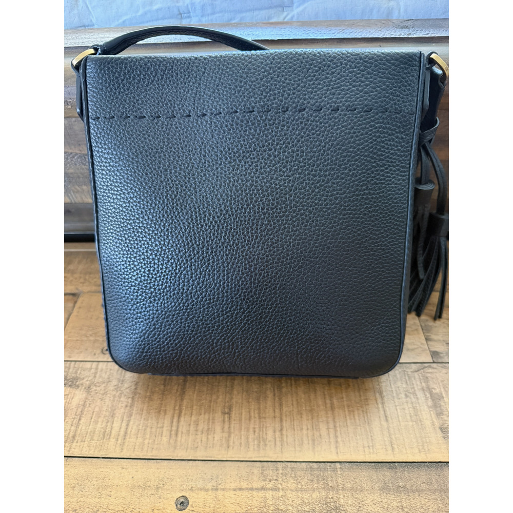Tory Burch Crossbody Bag Womens Small Black Pebbled Leather Tassel Logo Shoulder - Picture 2 of 11